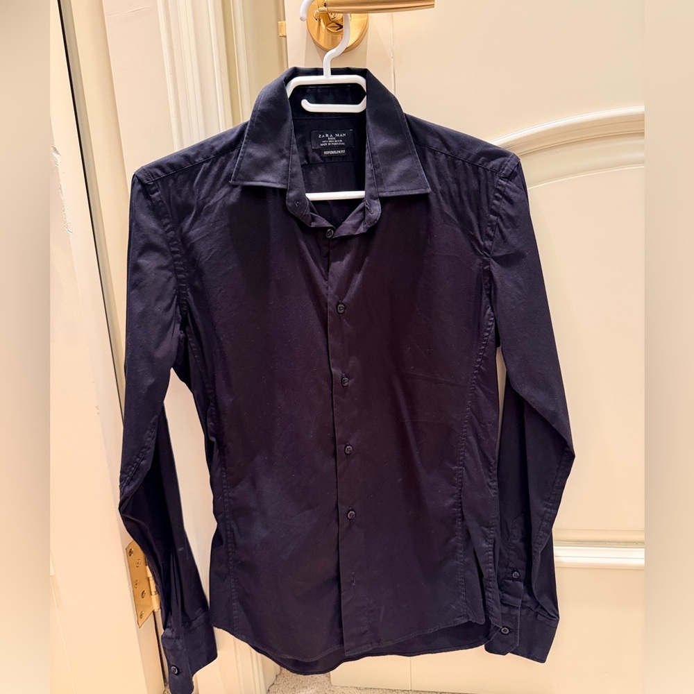 ZARA MAN Men's Black Dress Shirt - Classic Button-Up super slim fit size S